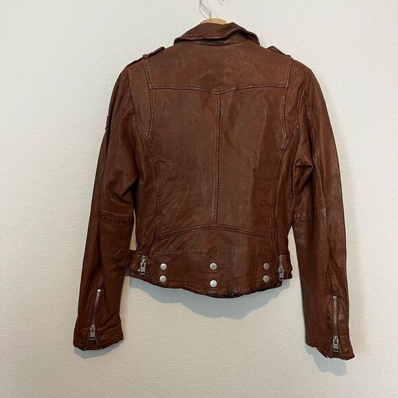 Mauritius Cognac Brown Leather Fayola RF Full Zip Moto Jacket Women's Size 6 - Picture 4 of 9